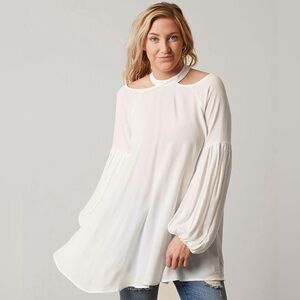 Free People Drift‎ Away Mini Dress Tunic Top Sz XS Boho White Oversized Baggy